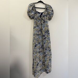 & MERCI Floral Puff Sleeve Maxi‎ Dress in Blue and Yellow - M